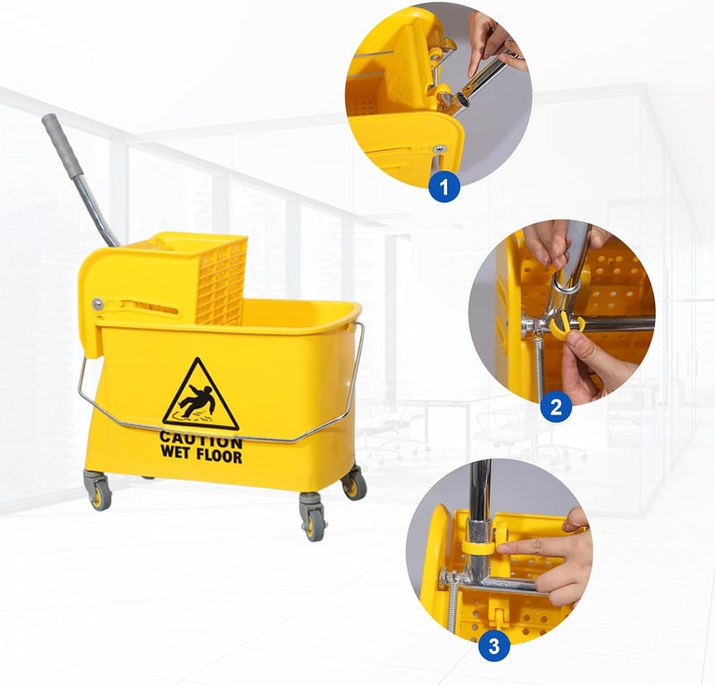 Midoneat Mop Bucket with Wringer, 22 Qt (5.5 Gallon), Handle, Wheels,Floor Cleaning, 16.5" L x 10.6" W x 26.4" H, Yellow,Add One Cotton Mop - Image 4